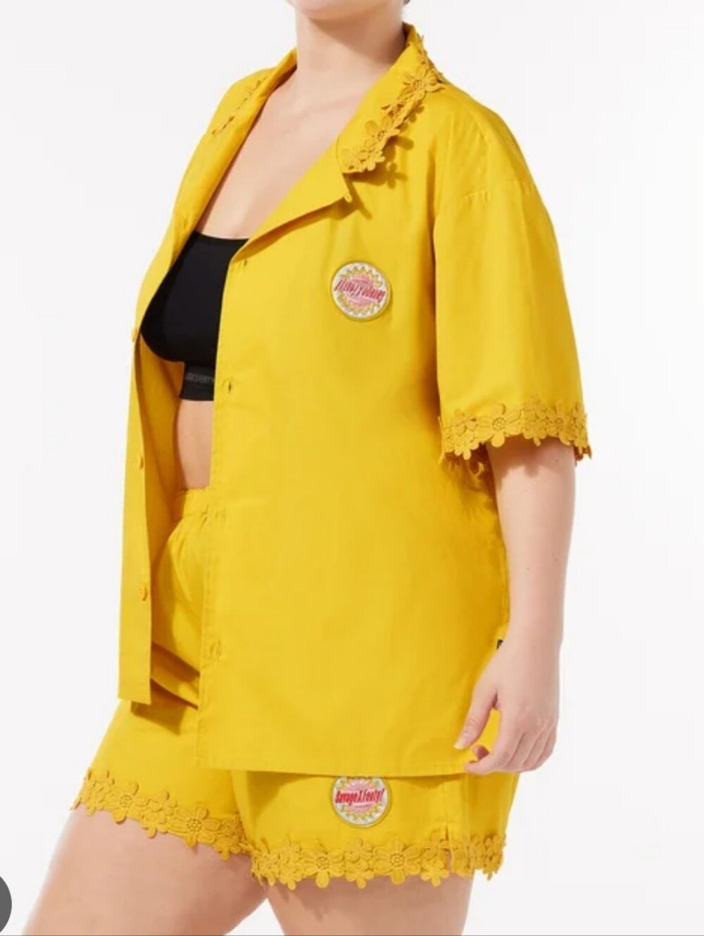 Savage X Fenty Yellow Lace-Trim Two-Piece Swim Cover Set